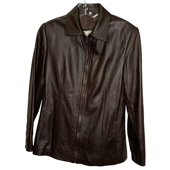 Michelangelo's Women Jacket Vintage Leather Italian Brown Full Zip Biker Moto 40